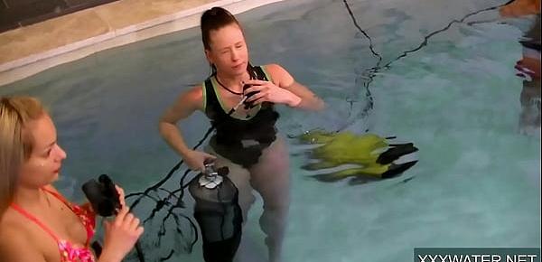 Jane and Minnie Manga swim naked in the pool